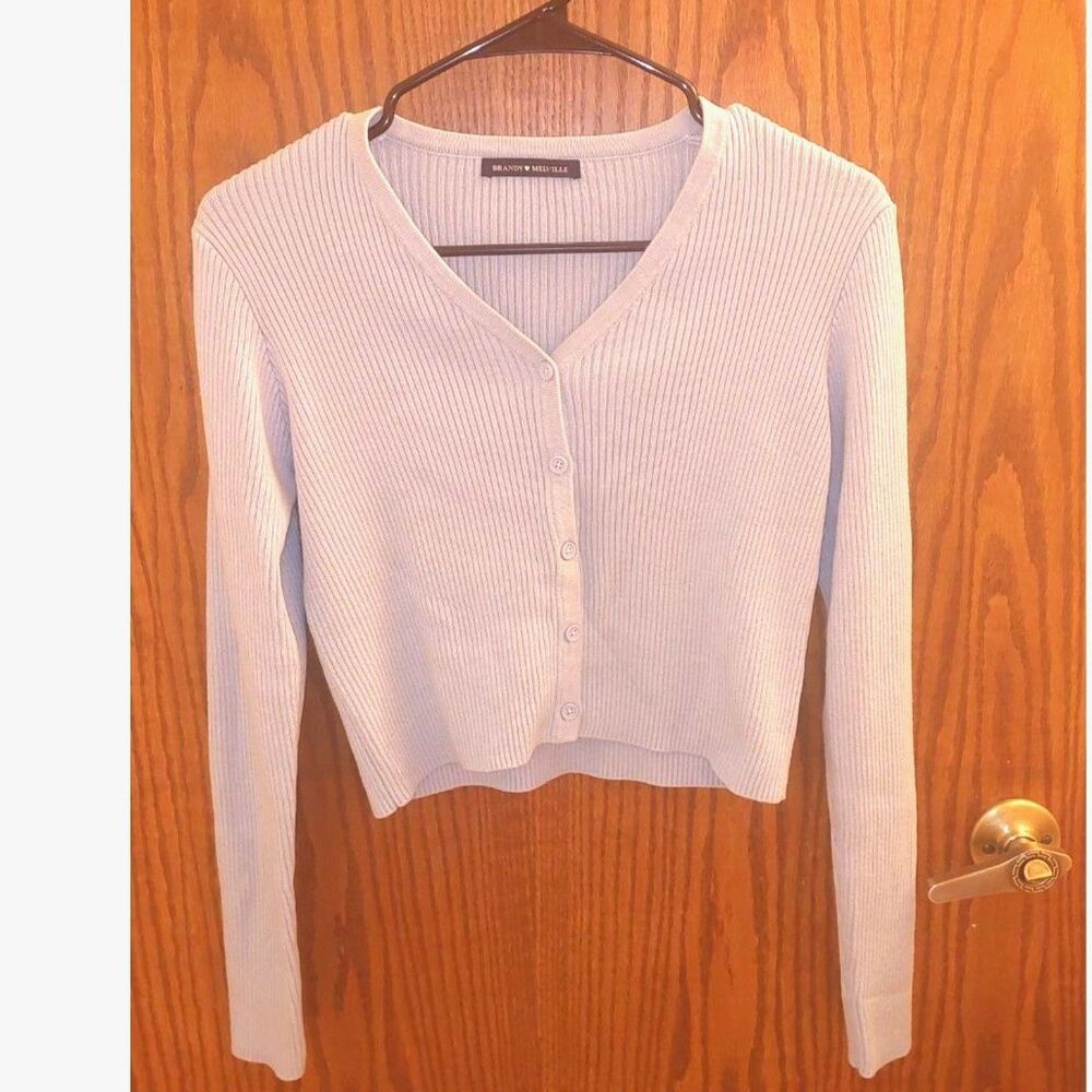 Brandy Melville Light Blue Ribbed Cropped Button Cardigan One Size / Small
